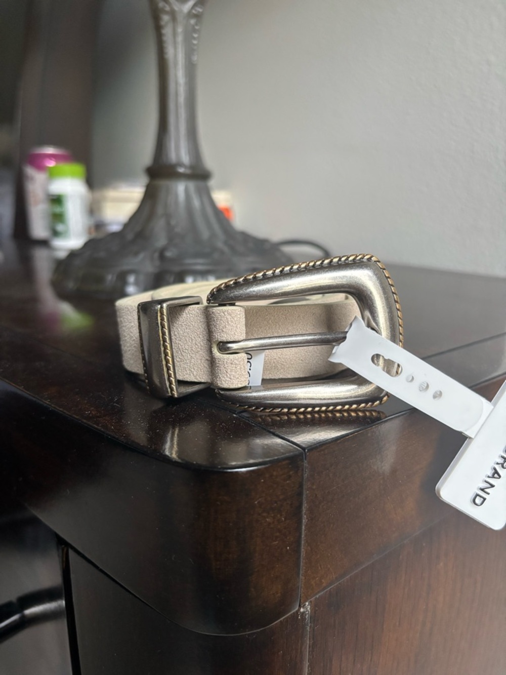 Lucky Brand Taupe Belt with Antiqued Gold Buckle